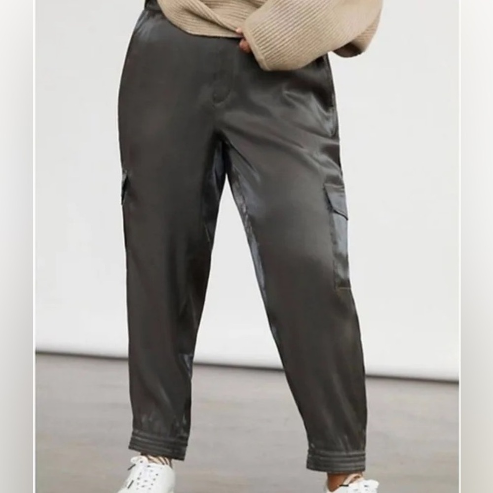 Anthropologie Metallic Charcoal High Waist Cargo Joggers In S